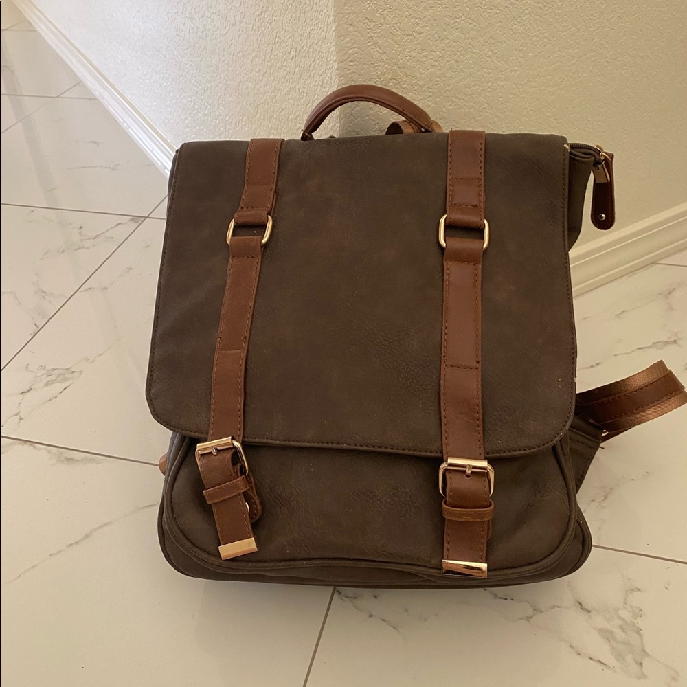 Brown pleather backpack